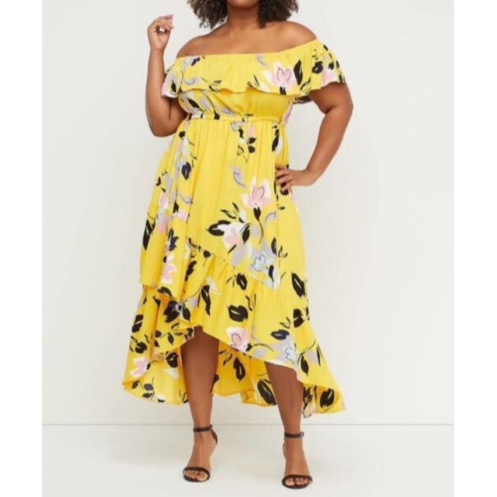 Lane Bryant Off Shoulder Ruffle Midi Dress Plus Size 22/24 Wedding Bridal Shower - Picture 3 of 15
